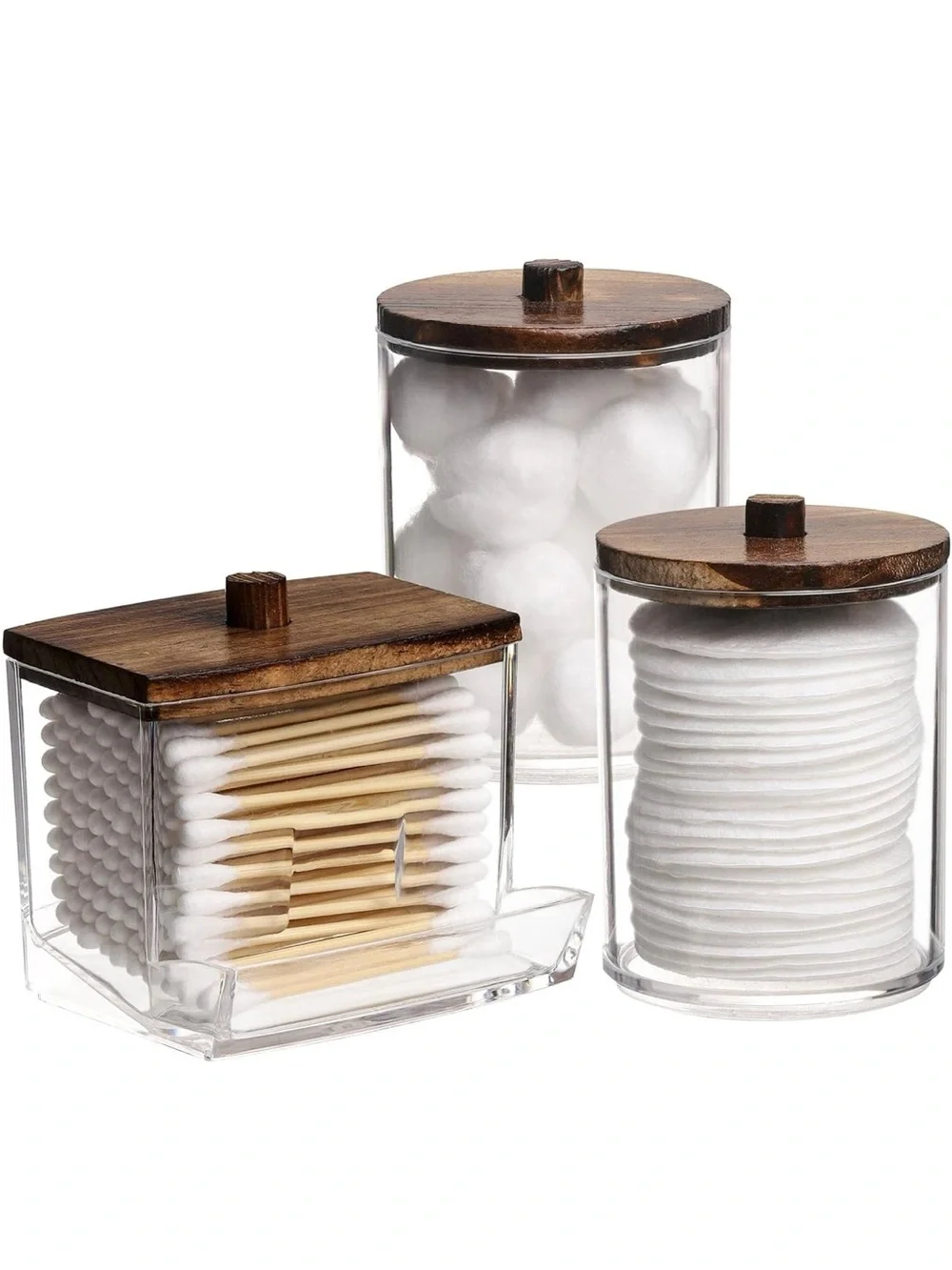 3 Pack Qtips Holder Bathroom Container, 10 oz Cotton Ball/Swabs Dispenser, Apoth